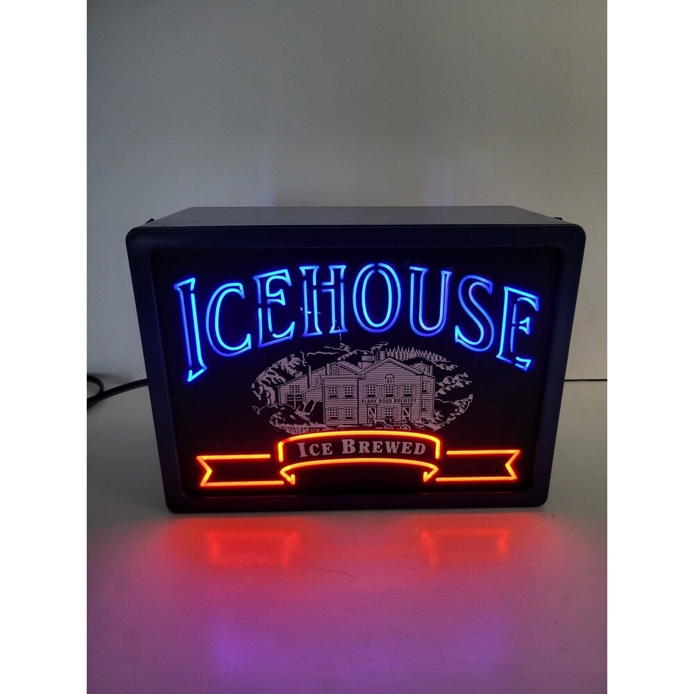 Vintage Icehouse Neon Box Sign Ice Brewed E Glas Wordenglass Miller Brewing
